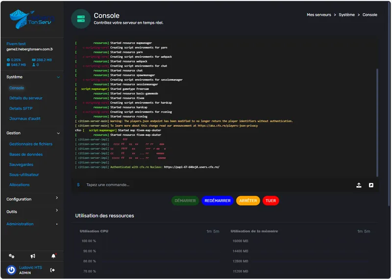 Console de contrôle en temps réel