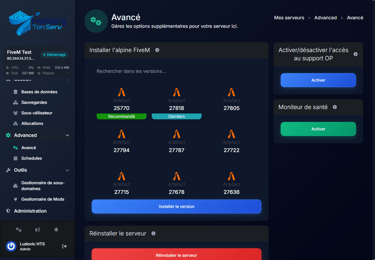 Sélection de l'artifact