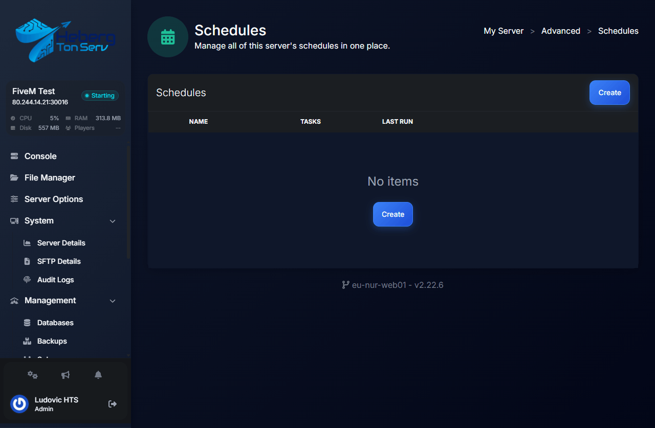 Empty Schedules page